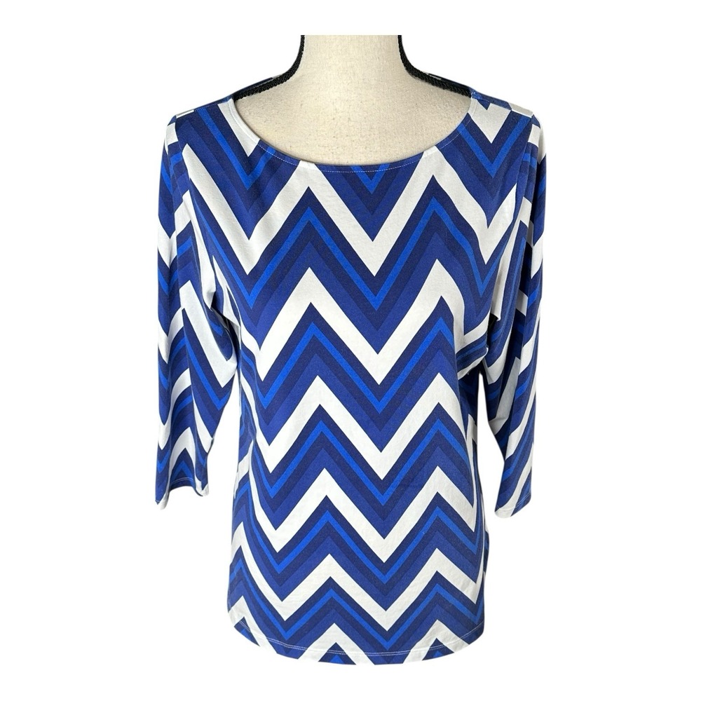 LAUREN RALPH LAUREN Women's L Chevron Striped Knit, 3/4‎ Sleeves Blue